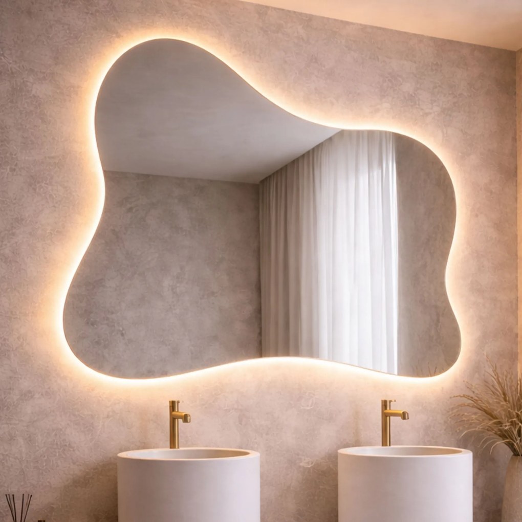Lustro dekoracyjne o nieregularnym kształcie z podświetleniem FLOW Balance LED | Różne rozmiary | Różne kolory : Kolor tafli szkła - Srebrny, Rozmiar - 100x80