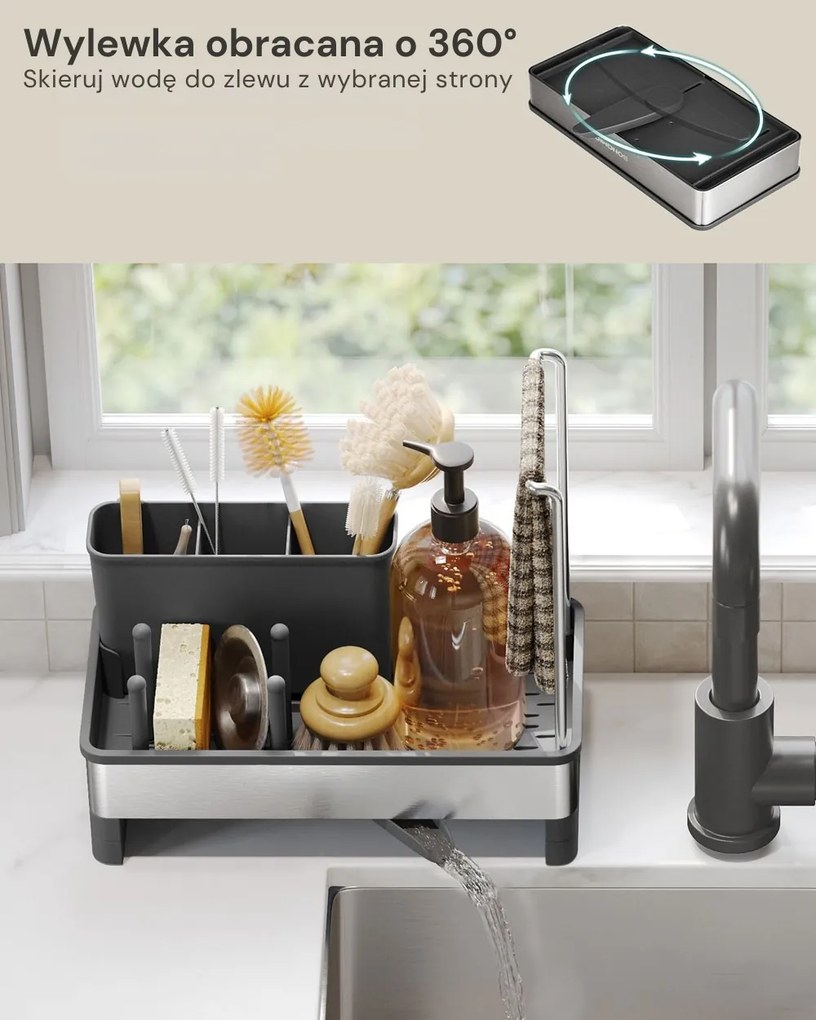 Organizer na zlew SINK z ociekaczem, srebrny/czarny SongmicsHome
