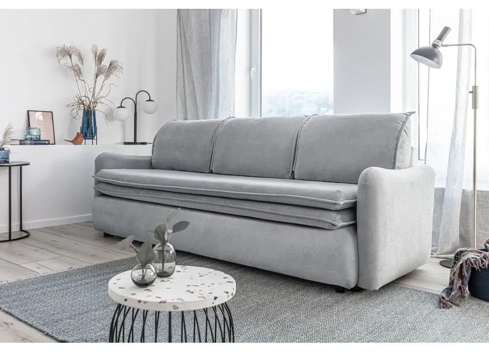 Jasnoszara aksamitna rozkładana sofa Miuform Tender Eddie