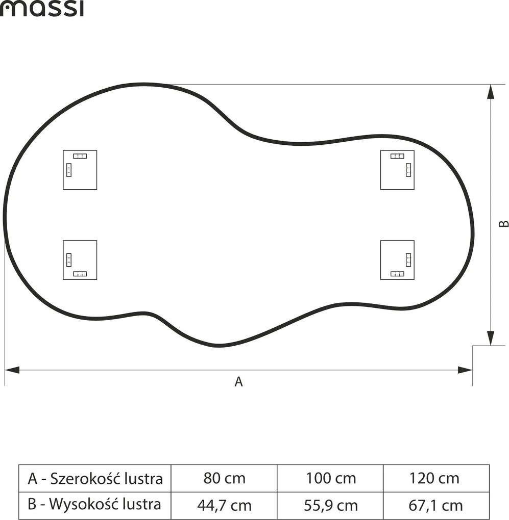 Lustro dekoracyjne o nieregularnym kształcie z podświetleniem FLOW Lagoon LED | Różne rozmiary | Różne kolory : Kolor tafli szkła - Srebrny, Rozmiar - 120 x 67