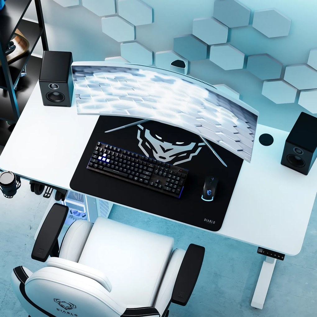 Biurko gamingowe z regulacją wysokości Diablo X-Tensio 140 cm, kolor biały