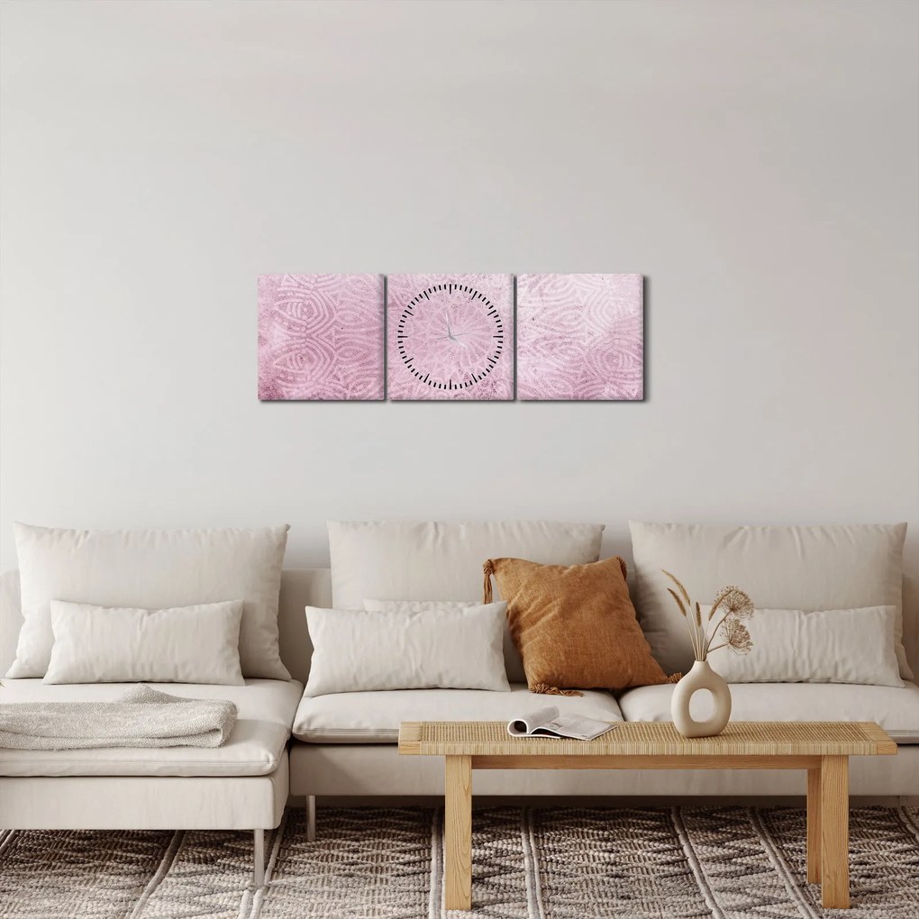 Obraz - Mandala na różowej ścianie (z zegarem) (90x30 cm)