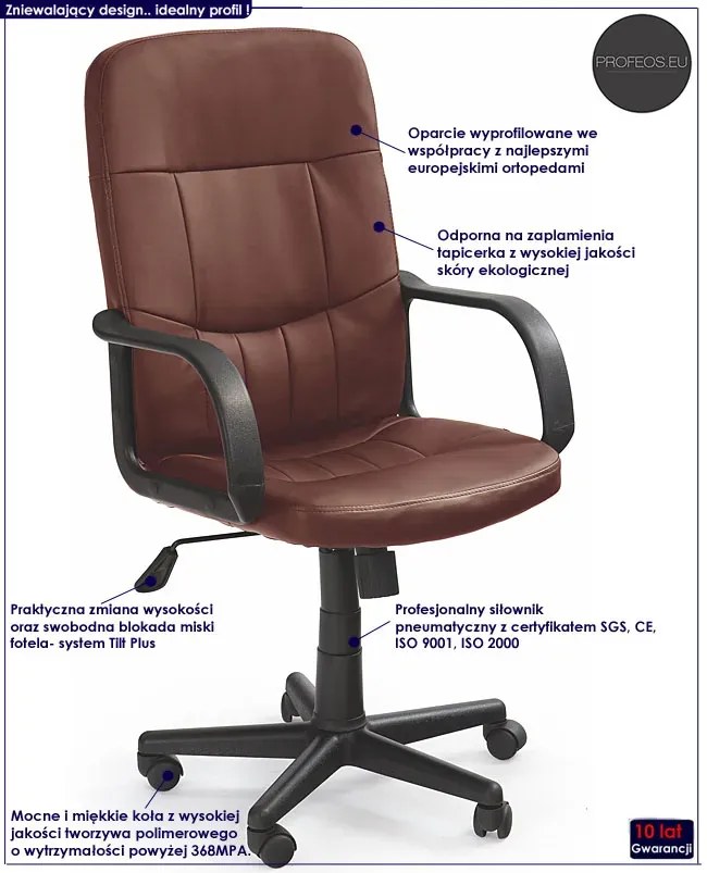 Brązowy Fotel Skórzany Biurowy A6-E36