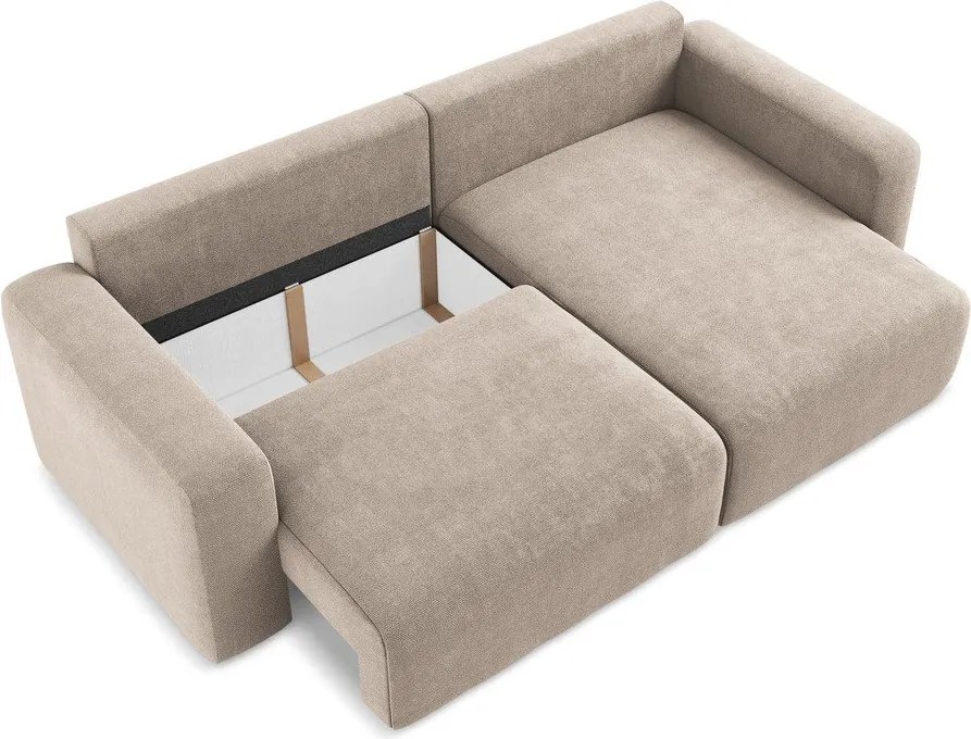 Beżowy rozkładany narożnik ze schowkiem z tkaniny szenilowej (prawostronny/z szezlongiem) Kona – Makamii