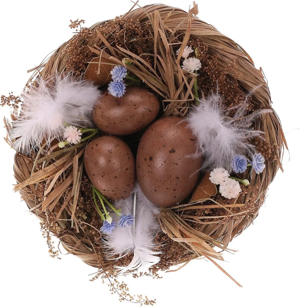Dekoracje wielkanocne Jajka w gniazdku, brązowe,15 x 15 x 8 cm
