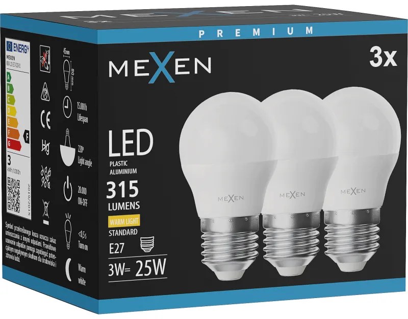 Mexen Nova 3x żarówka LED E27, G45, 3W, Ciepła - 3000K, 315 lm - L101-E27-0330-01x03