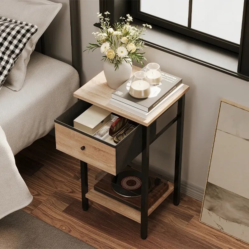 Stolik nocny komoda szafka szufladą półką jasny brąz industrialny loft 51cm