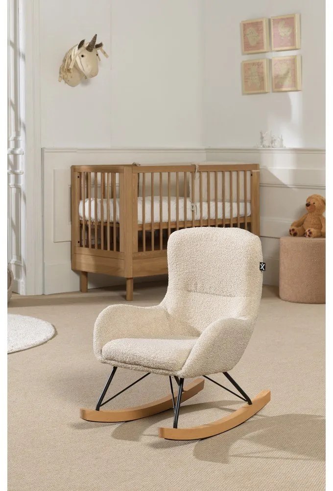 Beżowy dziecięcy fotel bujany z materiału bouclé Rocky – Vipack
