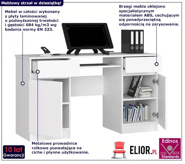 Białe biurko skandynawskie z szufladami - Ipolis 2X