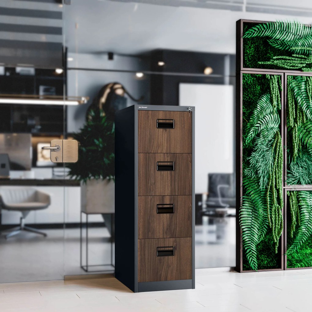 Metalowa szafa kartotekowa SARA V4, 460 x 1320 x 620 mm, Eco Design: antracytowa/ orzech