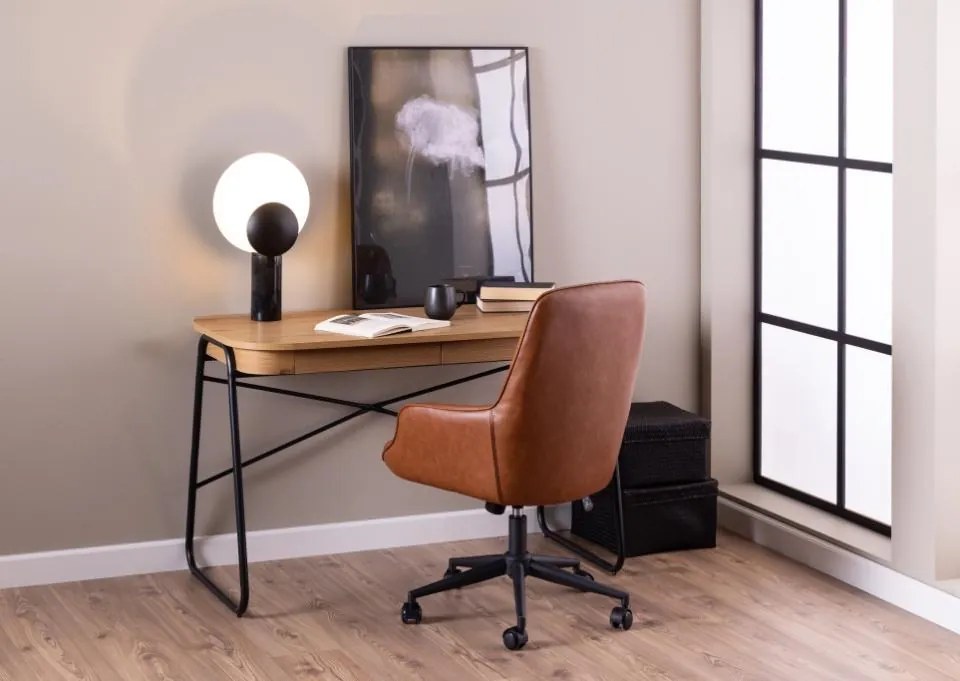 Biurko komputerowe z szufladami Blueton w stylu loft, kolor dąb/czarny