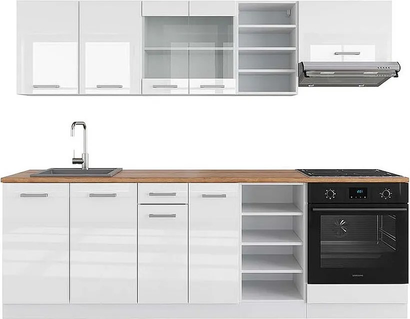 Zabudowa kuchenna biały wysoki połysk/biały 240x60x81.6 r-line