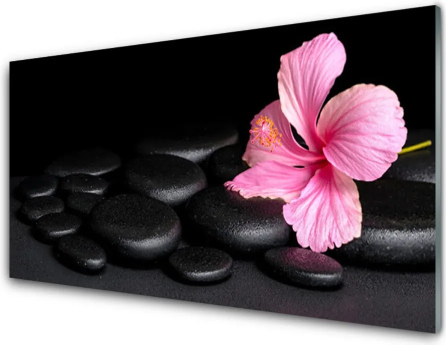 Szkło Ozdobne do Kuchni Kontrast: Czarne Kamienie I Kwiat