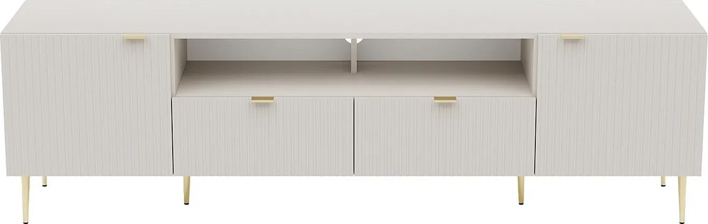 Szafka RTV 2-drzwiowa z 2 szufladami i 2 wnękami z MDF i stali - Beżowy i Złoty - YESINIA