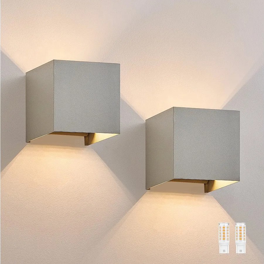 NETTLIFE Zestaw 2 kinkietów LED Ext, ciepła biel IP65, antracyt, do domu, na klatkę schodową