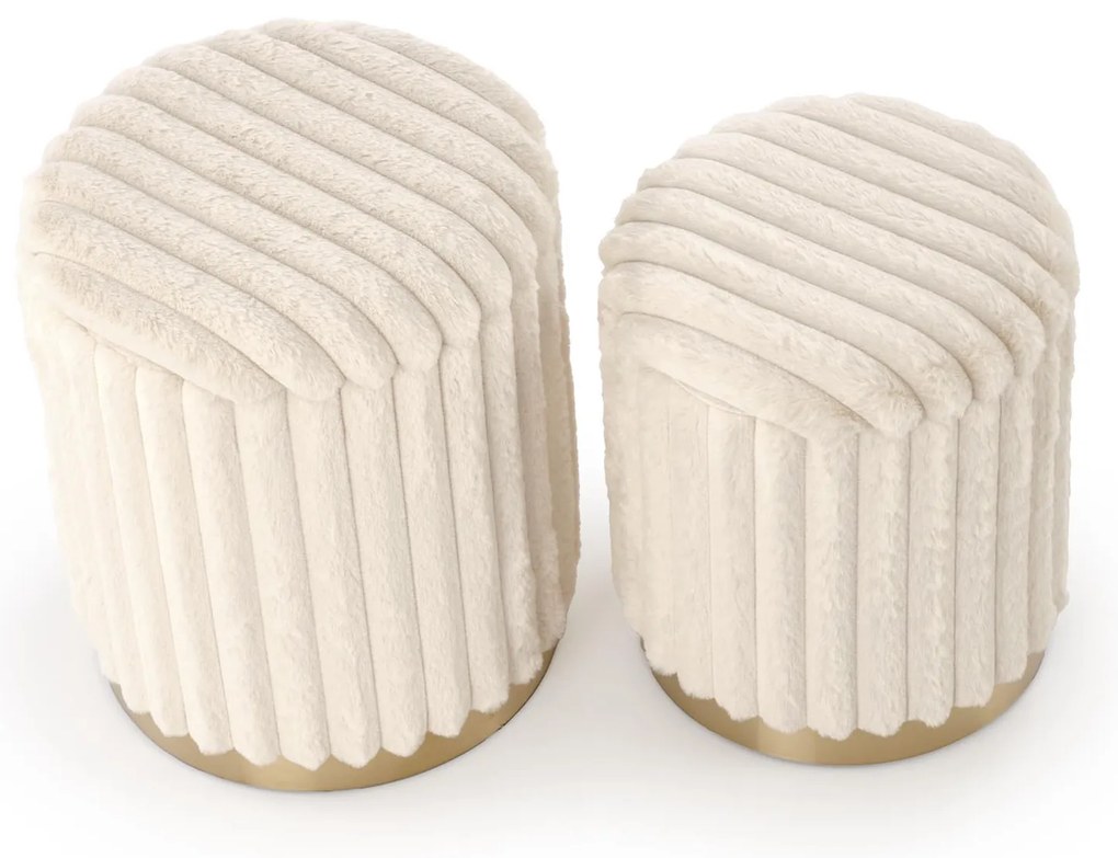 Pufy, zestaw 2 sztuk kremowo/złote FIDO ze schowkiem, plusz