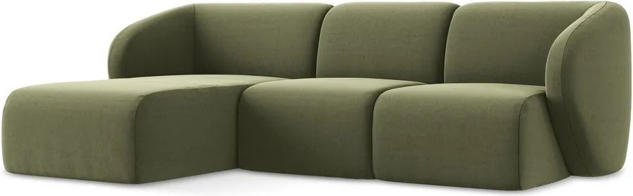 Zielony aksamitny narożnik (lewostronny/z szezlongiem) Lani – Makamii