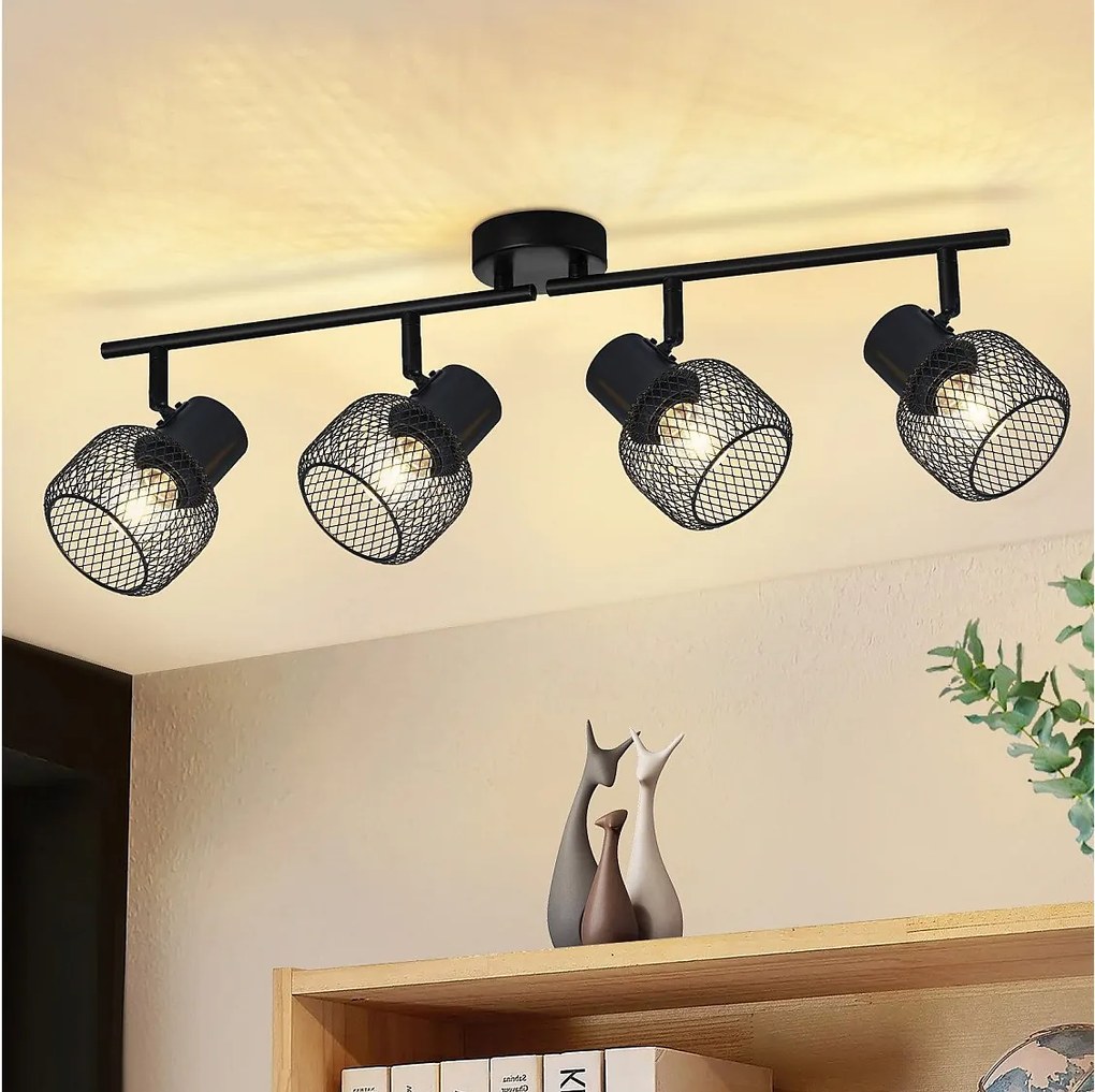 NETTLIFE 4 punkty Max.25W Czarny metalowy sufit 4 żarówki Obrotowe 330° LED E27 Wnętrze do jadalni Kuchnia Sypialnia dziecięca