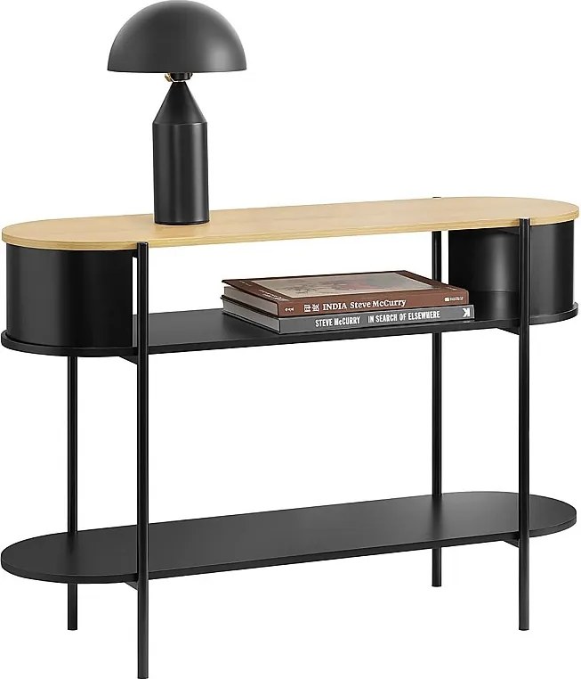 SoBuy konsola korytarzowa z drewna i metalu z półkami w kolorze czarnym