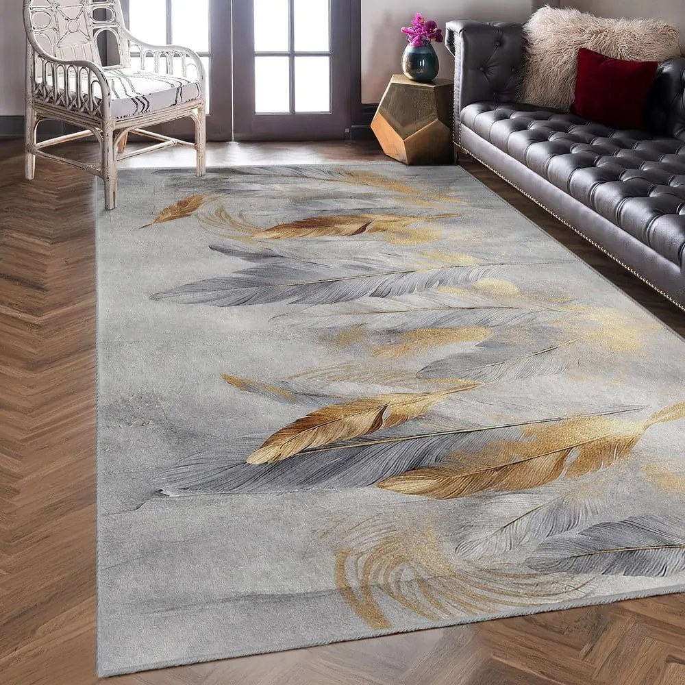 Chodnik w szaro-złotym kolorze odpowiedni do prania 80x200 cm Golden Feathers – Mila Home