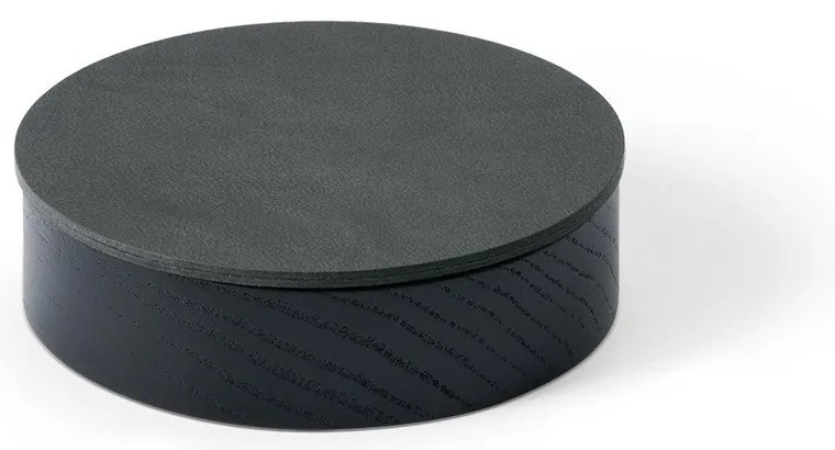 Czarno-antracytowy drewniany/ze skóry ekologicznej pojemnik dekoracyjny z pokrywką ø 11x3,5 cm Circle Nupo – LIND DNA