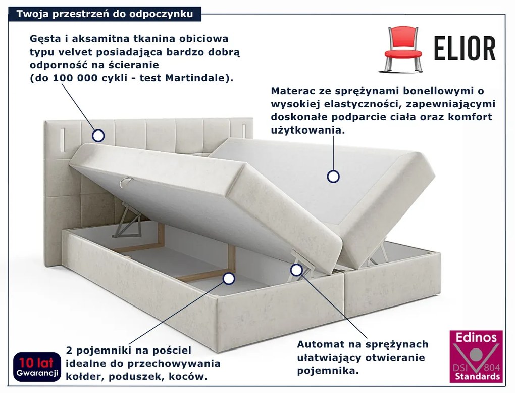 Jasnoszare łóżko kontynentalne z pojemnikami 5 rozmiarów E9-G99