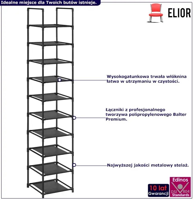 Czarny wąski regał na buty w stylu minimalistycznym - Liki 4X