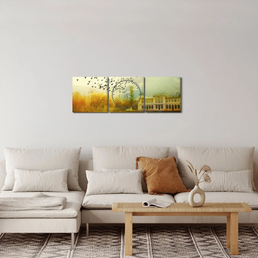 Obraz namalowanego krajobrazu z rezydencją (z zegarem) (90x30 cm)