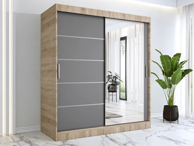 Szafa przesuwna 180 cm dąb sonoma + antracyt - Marmos 5X