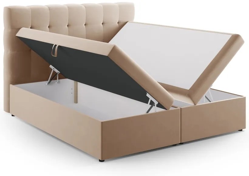 Jasnobrązowe łóżko boxspring ze schowkiem 160x200 cm Bali – Cosmopolitan Design