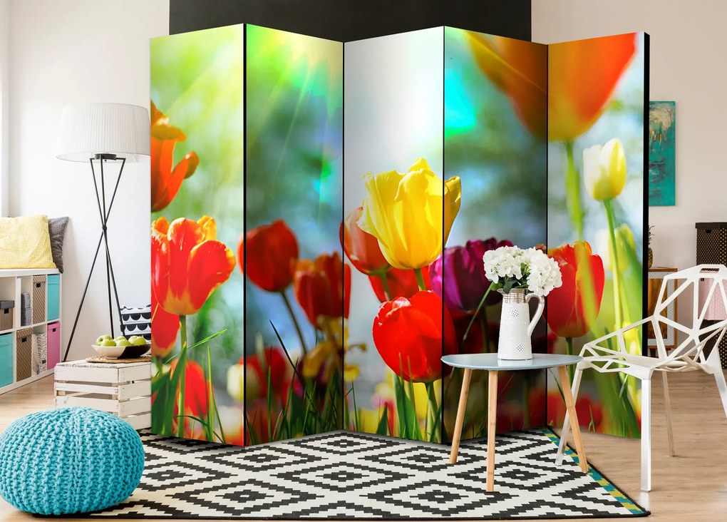 Parawan akustyczny Kwiaty 225x172 cm 5-częściowy szary ARTGEIST B