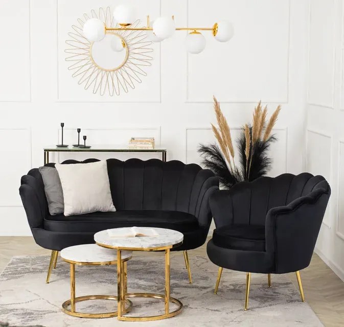 Czarna welurowa sofa w stylu glamour - Deos