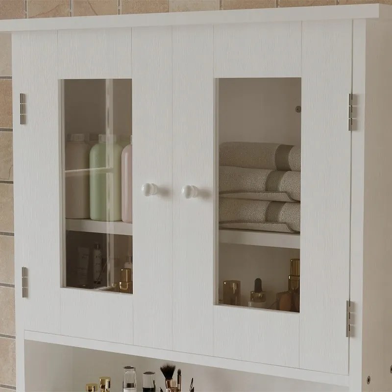 Szafka łazienkowa wisząca biała 2 drzwiowa szklana ścienna loft półki 58 cm