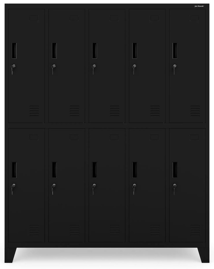 Szafa socjalna BHP ubraniowa 10-drzwiowa czarna: BARTEK 1360 x 1720 x 450 mm