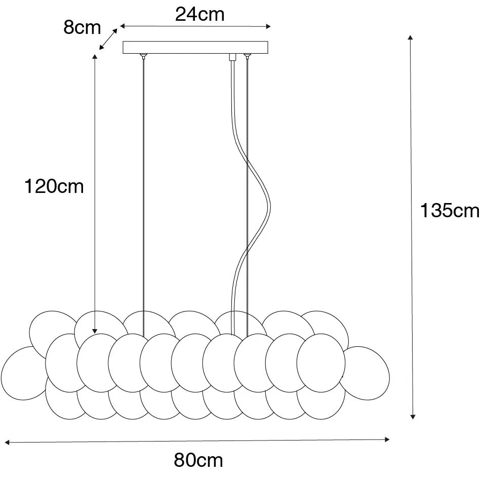 Lampa wisząca czarna z opalowym szkłem 8-światłowa owalna - Uvas