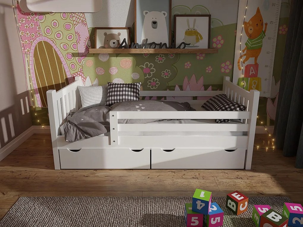 Łóżko 90x200 drewniane młodzieżowe Tina z szufladami, kolor biały