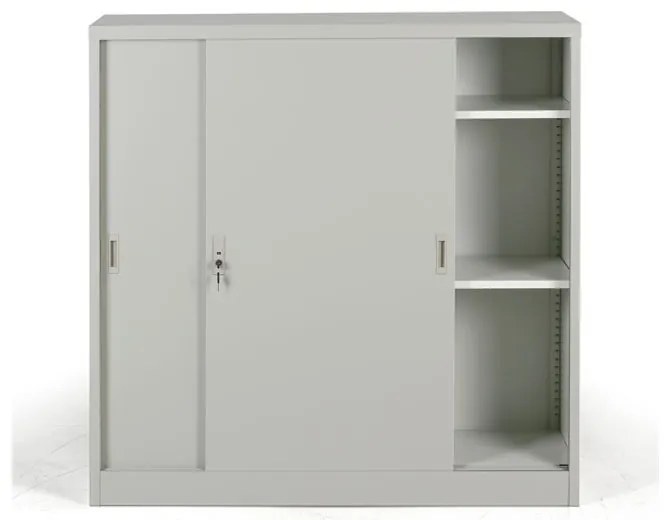 Metalowa szafa z przesuwnymi drzwiami, 2 półki, 1200 x 1200 x 450 mm, jasnoszary