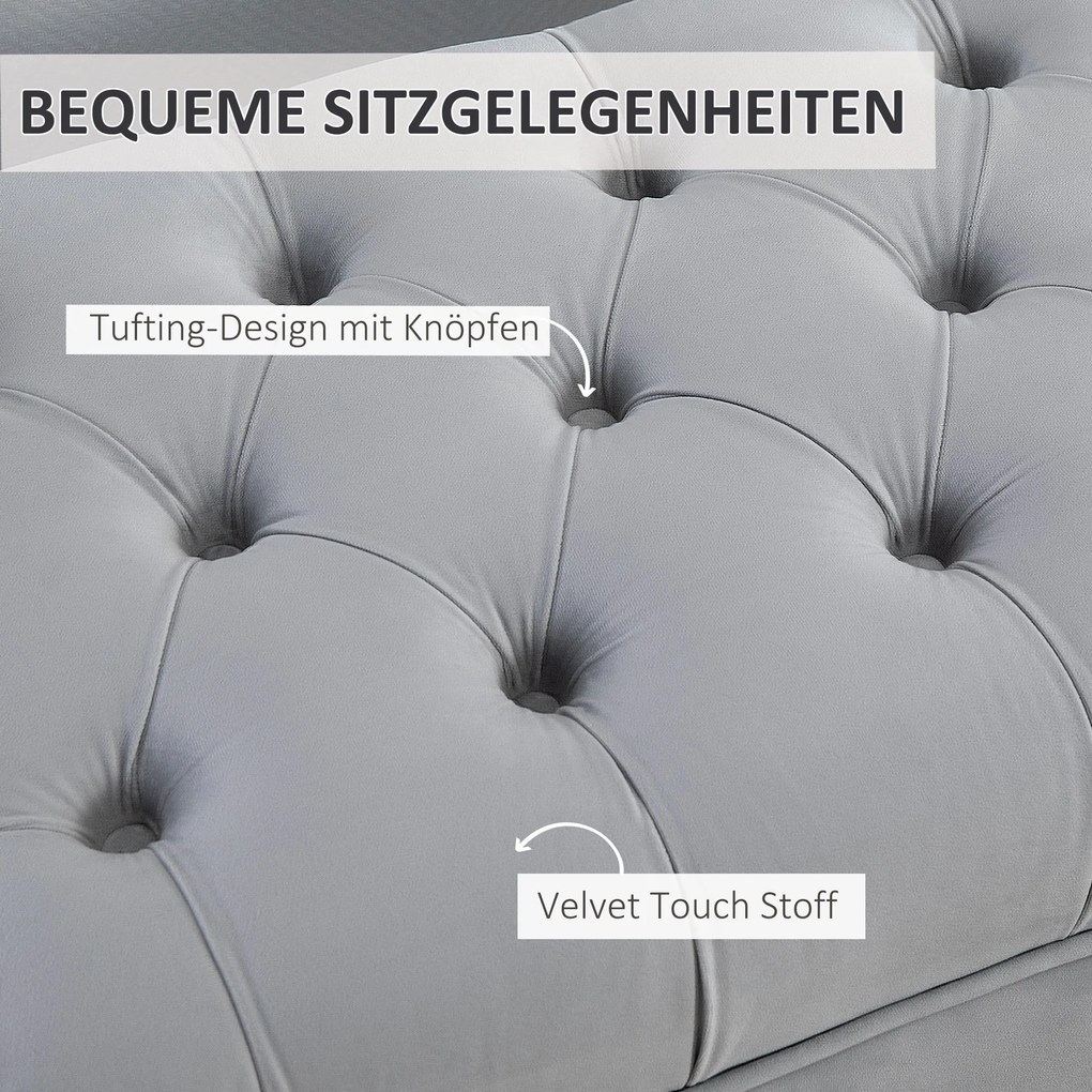 HOMCOM Ławka ławka do sypialni ławka do przedpokoju na wysokich nogach sypialnia jasnoszary aksamit