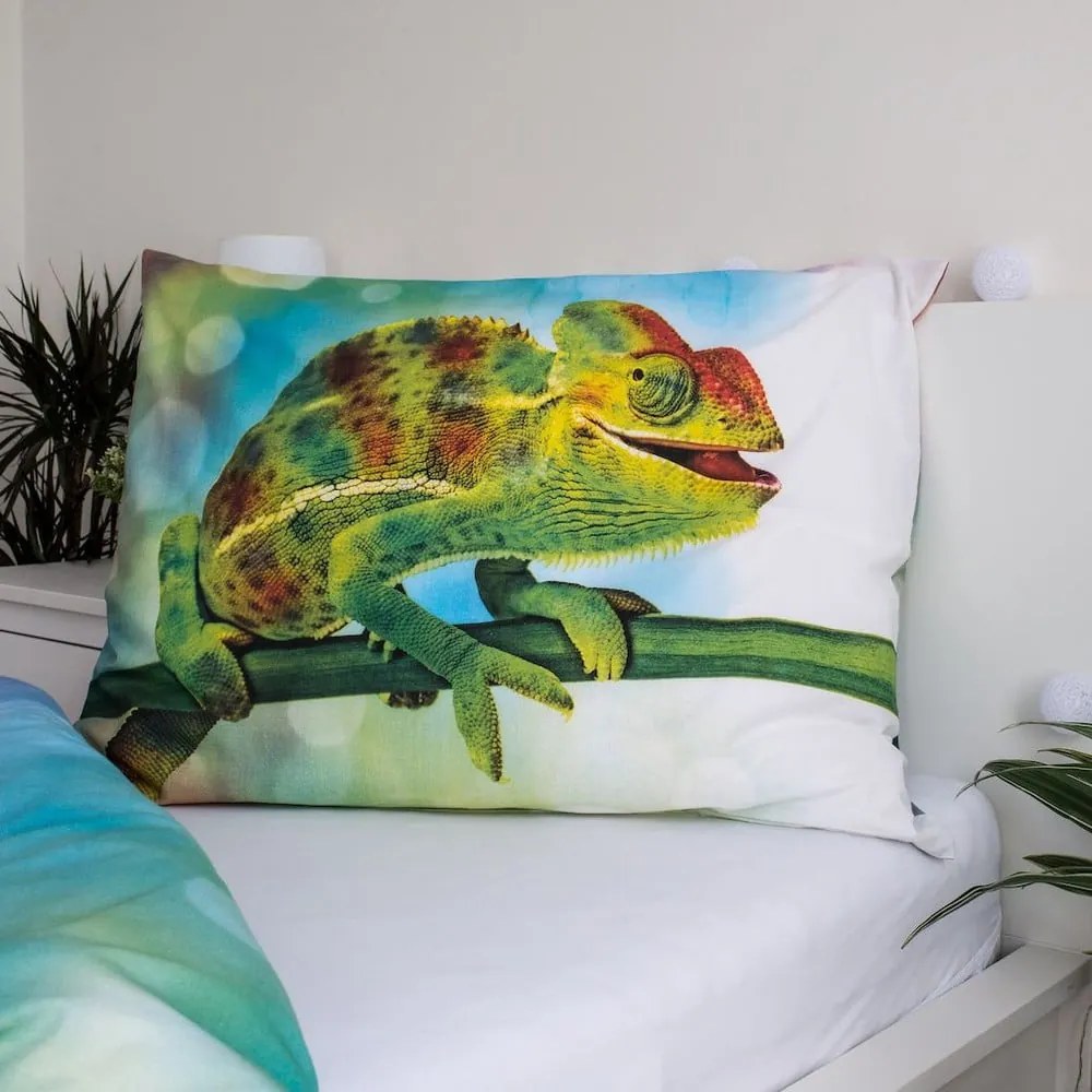 Zielona bawełniana fluorescencyjna pościel dziecięca jednoosobowa 140x200 cm Chameleon – Jerry Fabrics