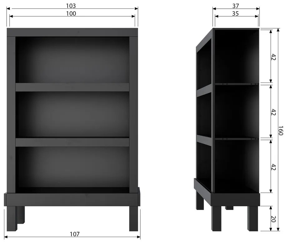 Czarny regał z litego drewna sosnowego 107x160 cm Bonk – Basiclabel