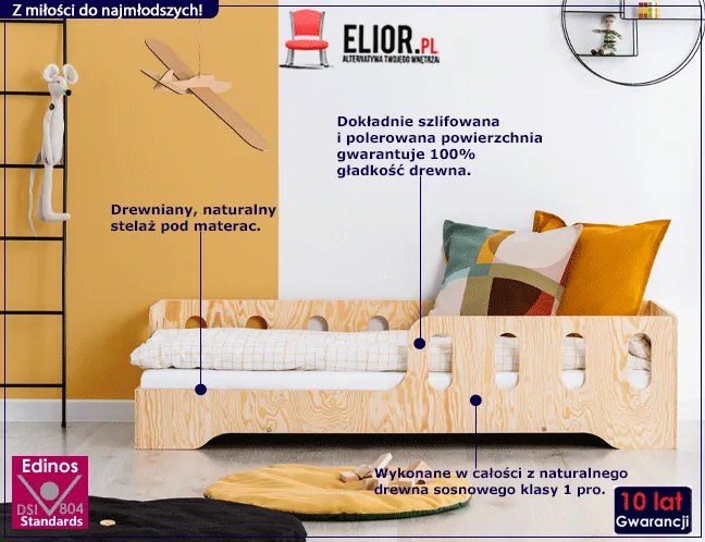 Lewostronne łóżko drewniane dziecięce 16 rozmiarów E9-P79