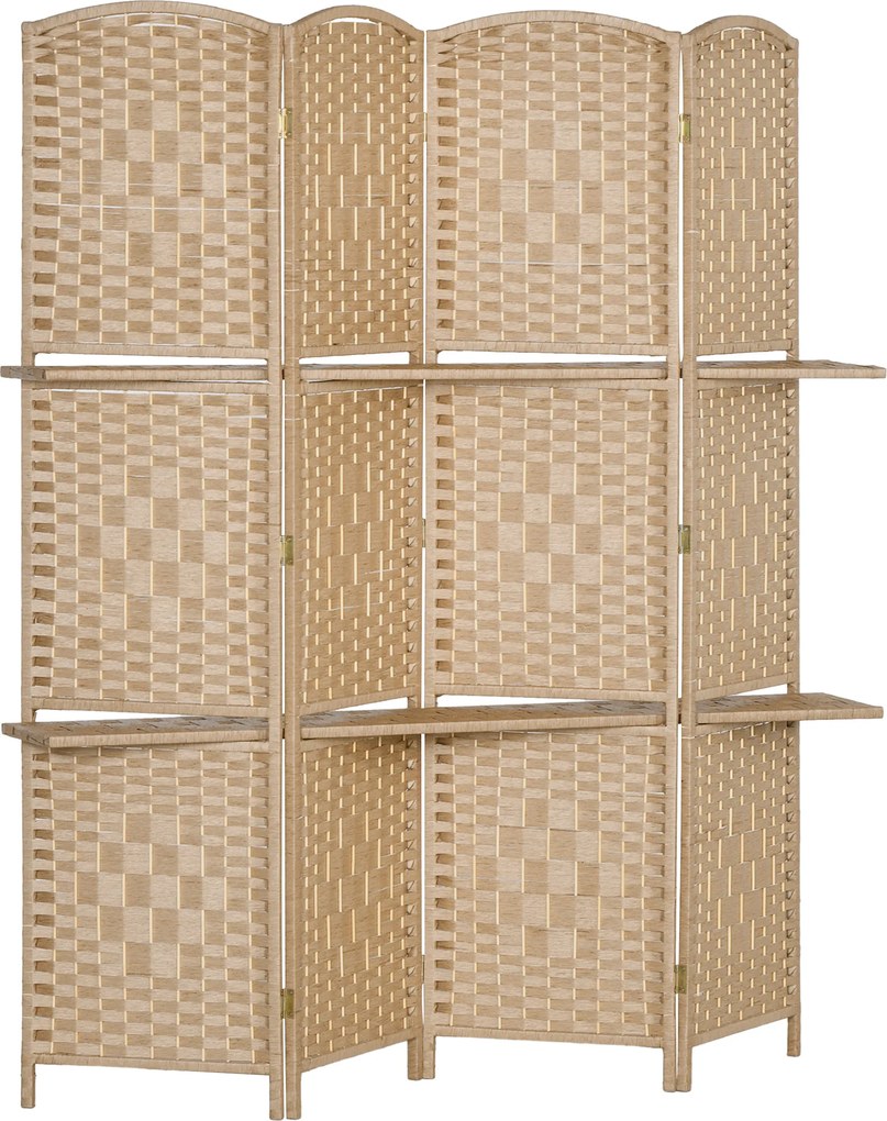 HOMCOM 4-częściowy parawan, 160 x 170 cm, składana przegroda z 2 półkami | Aosom PL