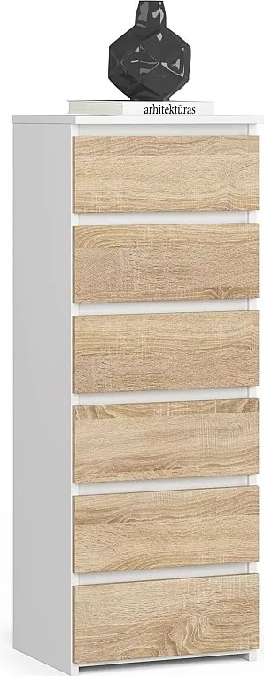Komoda AKORD CL6 Biały 40 cm 6 szuflad fronty kolor Dąb Sonoma mat 40x35x109 cm