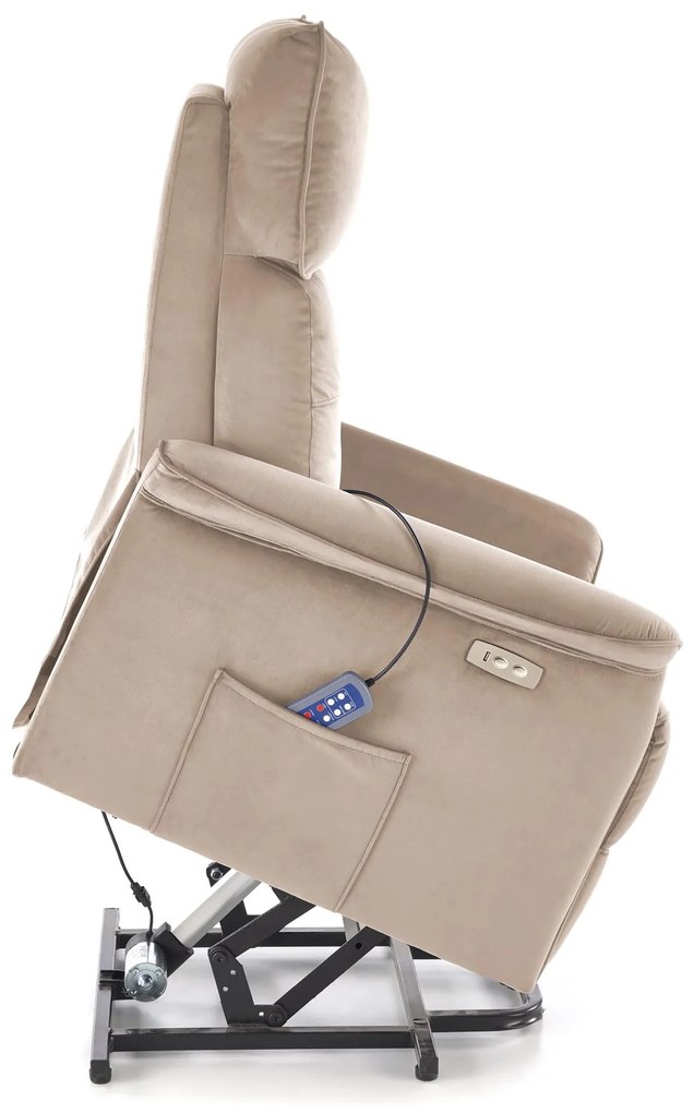 Fotel wypoczynkowy elektryczny pionizacja masaż rozkładany beżowy SEMIR 2