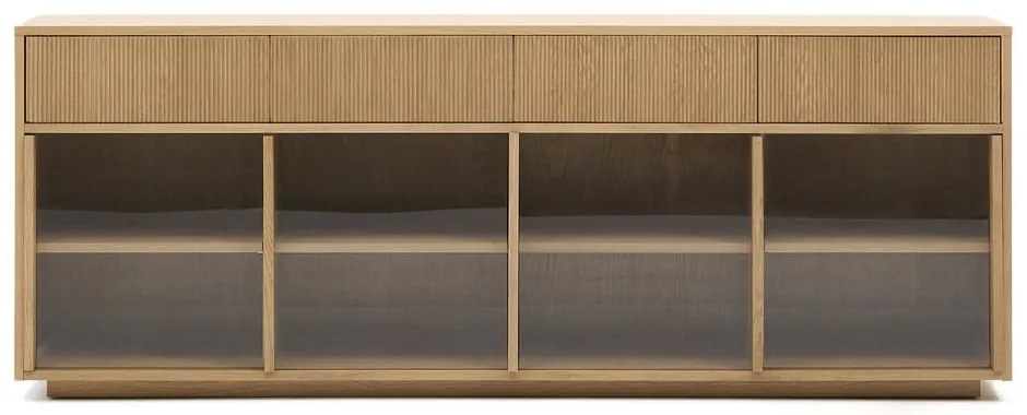 Witryna w dekorze dębu z drzwiami przesuwnymi w naturalnym kolorze 200x80x40 cm Helvine – Kave Home