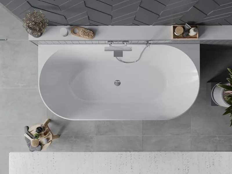 Mexen Oval Slim wanna wolnostojąca przyścienna 170 x 80 cm, biała, przelew chrom - 52661708000-01