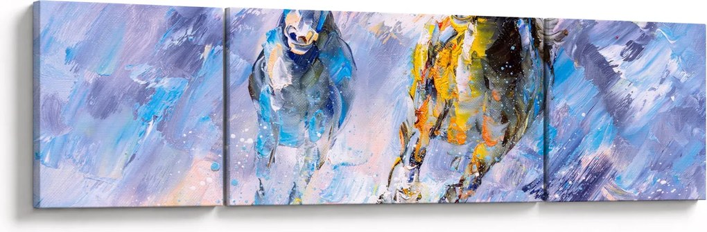 Obraz biegnących koni, obraz olejny (170x50 cm)