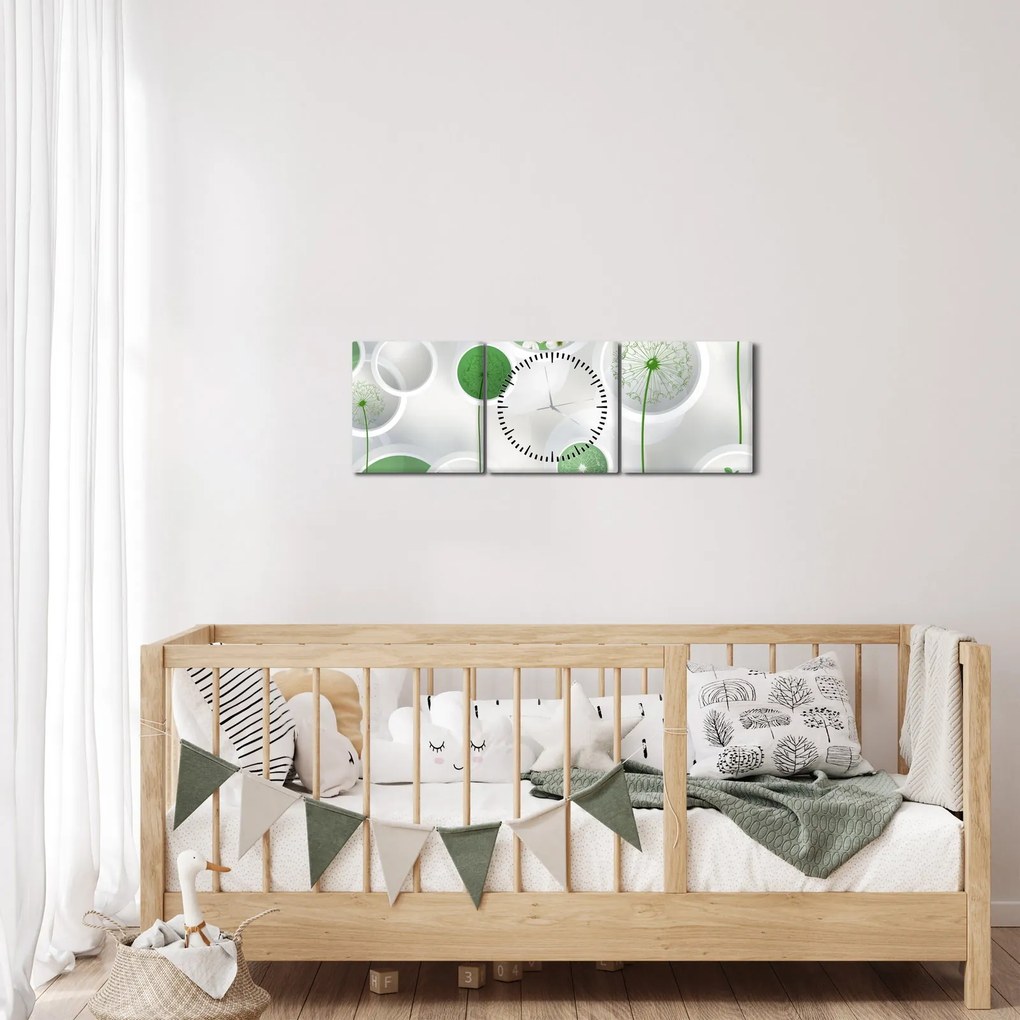 Obraz - Kwiaty w kółkach (z zegarem) (90x30 cm)