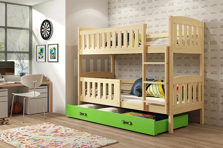 Łóżko drewniane z zieloną szufladą 90x200 N8-F00