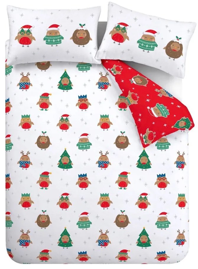 Czerwono-biała pościel dwuosobowa 230x220 cm Party Robins – Catherine Lansfield